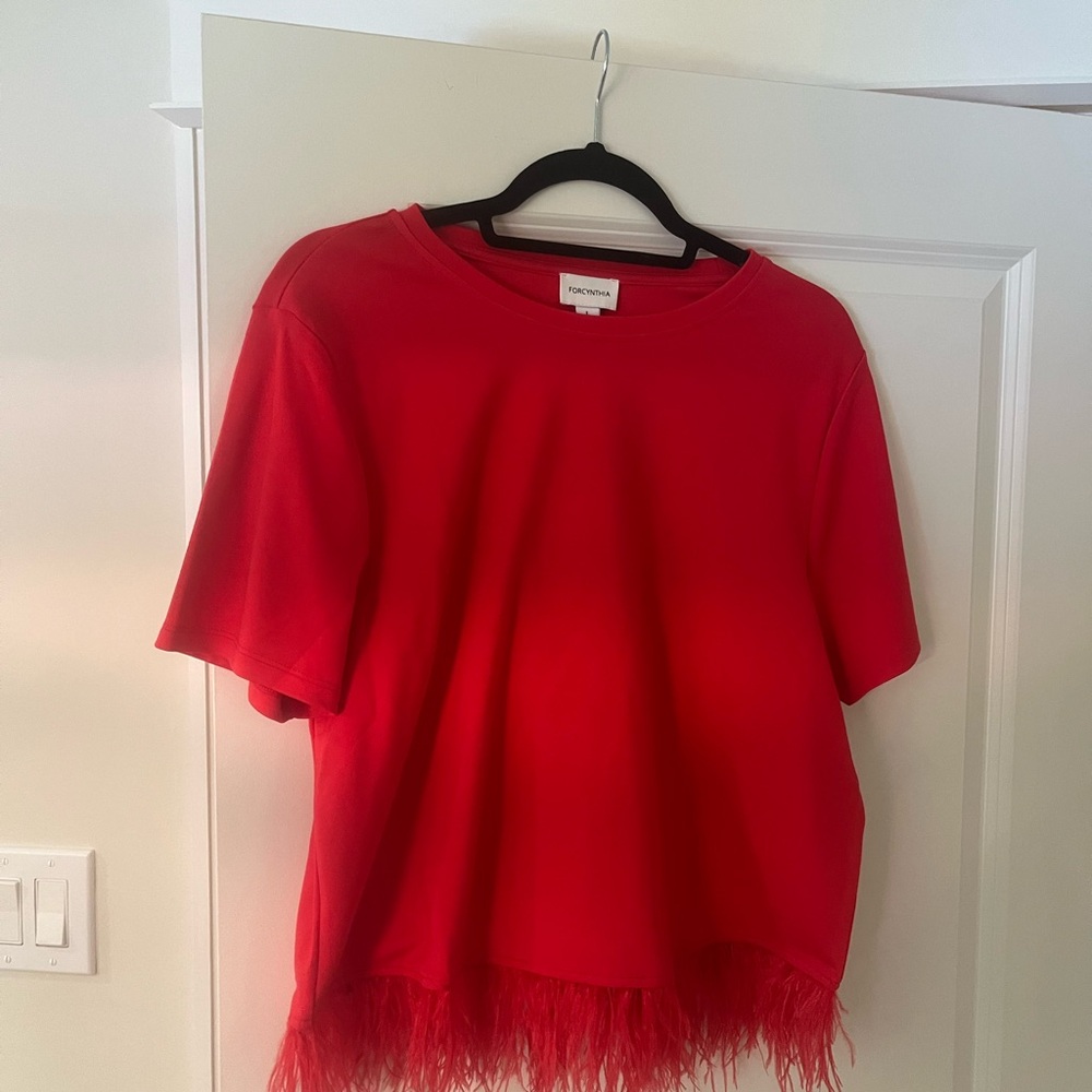 Red Feather Hem Top